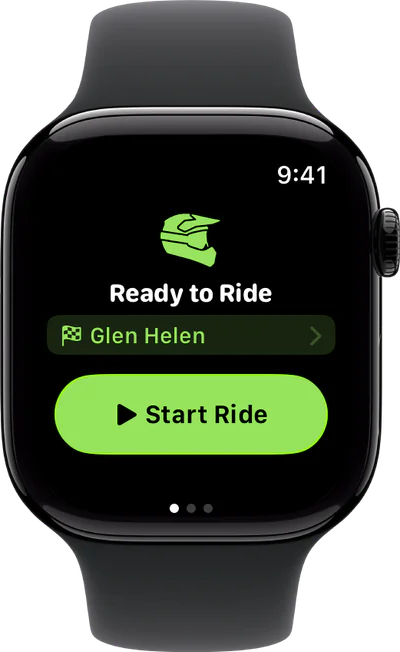 Apple Watch ready to ride at Glen Helen with a Start Ride button.