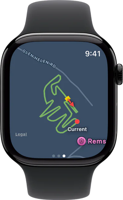 Apple Watch map of the Glen Helen route with the current position.